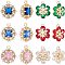 12Pcs 6 Style Rack Plating Brass Pendants, with Rhinestone, Long-Lasting Plated, Cadmium Free & Lead Free, Snowflake, Mixed Color, 2pcs/style