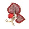 Heart-shape Leaf Zinc Alloy Rhinestones Brooches, Light Rose, 73.5x57.5mm