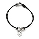304 Stainless Steel Dog Charm Bracelet with Waxed Cord for Women BJEW-A125-14-1
