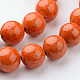 染め加工天然石フォッシルビーズ連売り  ラウンド  レッドオレンジ  10mm  穴：1mm  約39個/連  16インチ G-E328-10mm-07-2