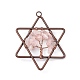 Colgantes grandes con chip envuelto en alambre de cobre de cuarzo rosa natural de pentagrama G-E195-10R-01-2