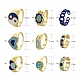9本9スタイルアロイエナメルシグネットフィンガー指輪とカフ指輪セット  女性のための笑顔＆ハート＆スター＆陰陽＆楕円形の模様の指輪  カドミウムフリー＆鉛フリー  ライトゴールド  ブルー  5 1/2~8 1/2（16.1~18.5mm）  1個/スタイル RJEW-LS0001-58-3