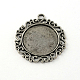 Plat pendentif en alliage rond de style tibétain supports strass & cabochon X-TIBEP-R345-45AS-RS-1