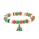Bracelet extensible en perles d'acrylique et de résine avec breloque en alliage d'émail pour Noël BJEW-JB08246-4