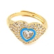 Enamel Heart Adjustable Ring with Clear Cubic Zirconia RJEW-Q781-01G-02-2