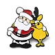 クリスマステーマ合金エナメルブローチ  バックパックの服にトナカイのピンが付いたサンタ クロース  カラフル  37x36x1.5mm JEWB-E022-07EB-1