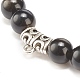 Natural Golden Sheen Obsidian Stretch Bracelet with Alloy Beads BJEW-JB08017-02-4