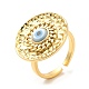 Rack Plating Brass Flat Round Open Cuff Rings with Shell Evil Eye  RJEW-D008-05G-1