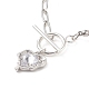 Collar con colgante de corazón de circonita cúbica transparente con cuentas de perlas naturales NJEW-TA00048-4