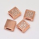 Square Brass Micro Pave AAA Cubic Zirconia Slide Charms ZIRC-L050-16RG-NR-1