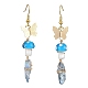 Dyed Natural Quartz Crystal Nugget & Mushroom Lampwork Dangle Earrings EJEW-TA00335-01-1