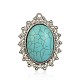 Oval Antique Silver Plated Alloy Synthetic Turquoise Pendants PALLOY-J394A-01AS-1