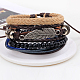 調整可能な葉の合金編みこみレザーコード木製ビーズのマルチ連ブレスレット  積み重ね可能なブレスレット  1連売り/セット  カラフル  4mm BJEW-P0001-20-2