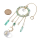 Natural Green Aventurine Chip Pendant Decorations with Brass Moon & Cable Chain & Electroplated Quartz Crystal Tassel HJEW-JM01650-01-3