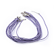 トレンディな編みこみの模造革のネックレス作り  アイアンエンドチェーンとカニカン付き  白金金属色  紫色のメディア  16.9インチx3mm NJEW-S105-006-2