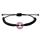 Synthetic Cherry Quartz Glass Donut Braided Bead Bracelet BJEW-SW00047-07-1