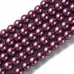Hebras redondas de perlas de vidrio teñido ecológico, Grado A, cordón de algodón rosca, rojo violeta medio, 6mm, agujero: 0.7~1.1 mm, aproximamente 72 pcs / cadena, 15 pulgada
