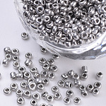 Позолоченные стекло бисер, круглые, серебряные, 2~2.3x1.5 мм, отверстие : 0.8 мм, около 30000 шт / упаковка, о 450 г / мешок