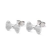 304 Stainless Steel Grooved Bowknot Stud Earrings for Women EJEW-I285-05P