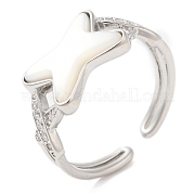 Natural Shell Criss Cross Open Cuff Ring with Cubic Zirconia RJEW-G288-05P