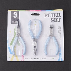 Set di pinze in acciaio, con manici in plastica, comprese le pinze taglienti laterali, Pinze a becco, pinza tagliafili a becco d'ago, cielo azzurro, 113~126x48~52x6~10mm, 3 pc / set