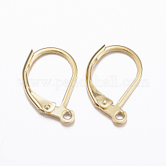 316l chirurgischer Edelstahl Leverback Ohrring Zubehör, mit Schlaufen, echtes 18k vergoldet, 15x10x2 mm, Bohrung: 1.4 mm