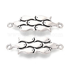 チベットスタイルの合金コネクタチャーム  魚のリンク  カドミウムフリー＆鉛フリー  アンティークシルバー  15x44.5x4mm  穴：2mm  約137個/500g