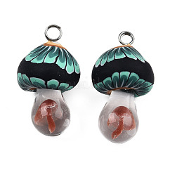 Pendentifs en pâte polymère manuels, avec chalumeau et boucle en fer plaqué platine, champignons, tomate, 24~29x15~17x15~17mm, Trou: 2~3mm