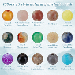 750 шт. 15 вида бусин из натуральных смешанных камней G-ME0001-03