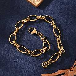 Ионное покрытие (ip) 304 нержавеющая сталь бант и овальные звенья браслет цепь для женщин&nbsp;LS-BJEW-G669-18G