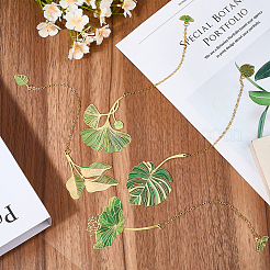 4 шт. 4 стиля латунные закладки-подвески в виде листьев с цепочкой AJEW-CP0006-79