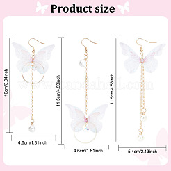 2 пара 2-х стилевых тканевых сережек-бабочек с пластиковыми жемчужными бусинами EJEW-AN0002-84