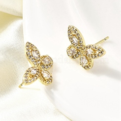 Серьги-гвоздики в форме бабочки из латуни с прозрачным кубическим цирконием&nbsp;EJEW-L261-029B-G