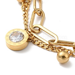 Pulsera de varias vueltas con circonita cúbica transparente y bola redonda&nbsp;BJEW-G639-13G