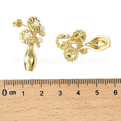 Серьги-гвоздики из латуни и пластика с искусственным жемчугом&nbsp;LS-EJEW-G438-01G-02