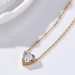 Ожерелья с подвеской в форме сердца из нержавеющей стали 304 с кубическим цирконием&nbsp;NJEW-Z057-04C-G