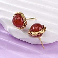 Серьги-гвоздики из натурального сердолика из латуни EJEW-Q043-01G