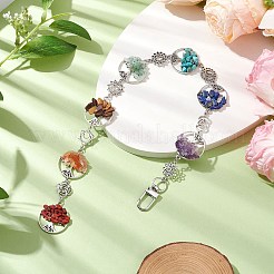 Плоская круглая подвеска с деревом жизни из натуральных и синтетических драгоценных камней HJEW-JM02335