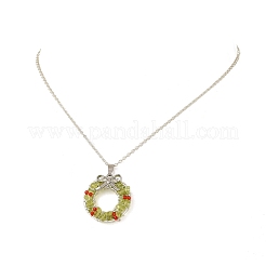 Colliers avec pendentif en verre transparent et éclat de péridot naturel&nbsp;NJEW-TA00274