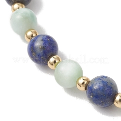 Braccialetti elastici in lapislazzuli naturale e perline rotonde di vetro per donne e uomini&nbsp;BJEW-JB13516