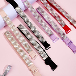 4 пара двухцветных полиэстеровых нескользящих бретелей для бюстгальтера со стразами&nbsp;FIND-CY0001-27