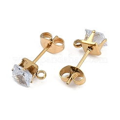 Placcatura ionica (ip) 304 acciaio inossidabile zirconia cubica orecchini a bottone&nbsp;STAS-P373-06B-04