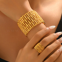 Ensemble élégant de bracelet manchette creux en alliage et de bague&nbsp;YH4609