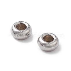 変色しない304ステンレススチールビーズ  ディスク/フラットラウンド  ステンレス鋼色  4x2mm  穴：1.5mm&nbsp;STAS-N090-JA721-4