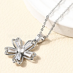 Комплекты серег-гвоздиков и ожерелий с подвесками из цветочной латуни с микропаве из кубического циркония SJEW-Z002-02P