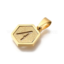 304ステンレススチールチャーム  18KGP本金メッキ  レターチャーム付き六角形  文字a  15x14x1.5mm  穴：3x5.5mm&nbsp;LS-STAS-H227-01G-A