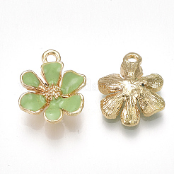 合金ペンダント  エナメル  花  ライトゴールド  薄緑  15x12.5x4mm  穴：1.4mm&nbsp;X-PALLOY-S177-06C