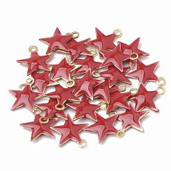 真鍮製チャーム  エポチャーム  生（メッキなし）  スター  レッド  18.5x17x2.5mm  穴：1mm&nbsp;KK-S345-060B-05