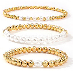 3 шт. 3 варианта браслетов из латуни и пластика с круглыми бусинами&nbsp;TJ3268-1