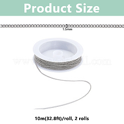 20m 304ステンレススチールカーブチェーン  ハンダ付け  ステンレス鋼色  2x1.5x1mm&nbsp;CHS-DC0001-07